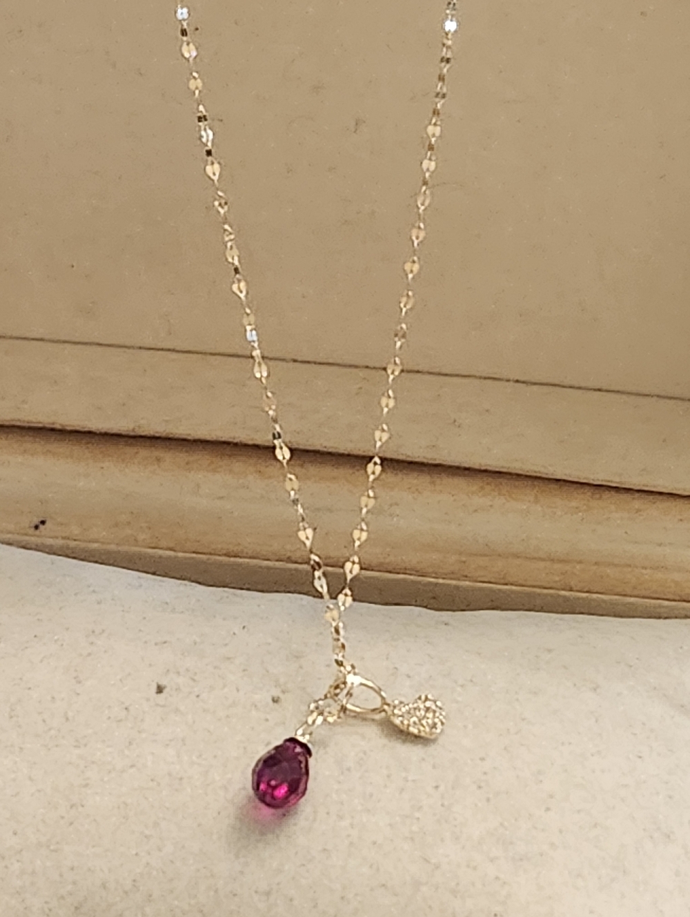 14kt  Diamond Heart With a 14kt Ruby Yellow Gold 0.75CT  + Necklace. 16"